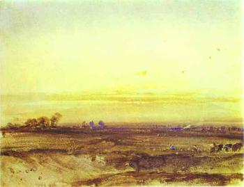 理查德 帕尅斯 伯甯頓 Landscape with Harvesters at Sunset